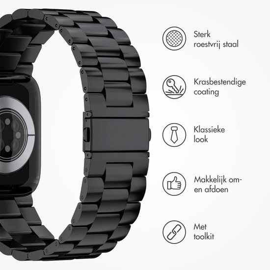 Stalen bandje - Geschikt voor Apple Watch 1, 2, 3, 4, 5, 6, 7, 8, 9, 10, 11 (42 mm), SE - 38/40/41 mm - Zwart