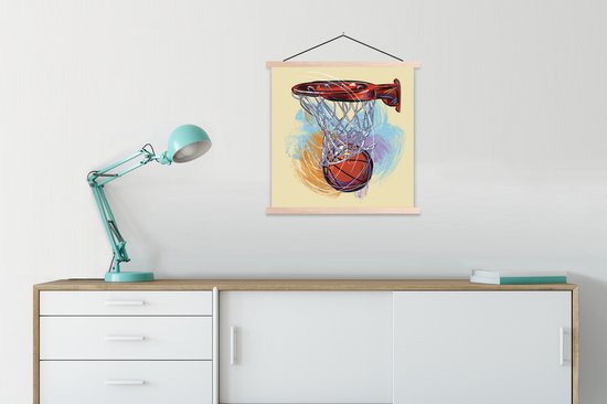 illustration d'un ballon de basket frappant la cible à pleine vitesse affiche scolaire lattes plates vierges 90x90 cm - Tirage photo sur affiche textielposter (décoration murale salon / chambre)