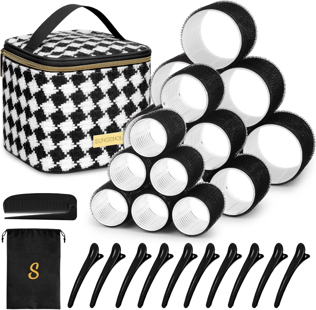 Set van 18 Zelfgrip Haarrollers met Clips en Kam voor Mooie Krulstijlen