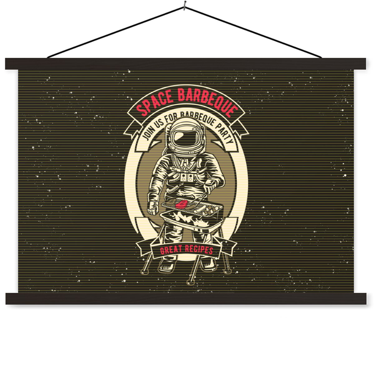 Posterhanger incl. Poster 120x80 cm - Schoolplaat - Vintage - Astronaut - BBQ - Textielpos