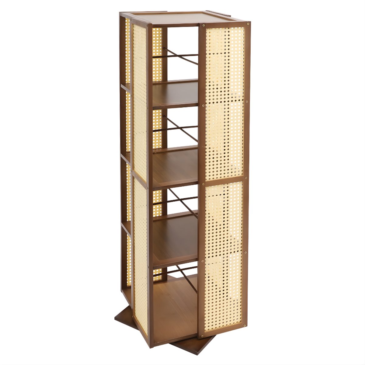Happiq Draaibare boekenkast - Boekenrek - Opberruimte - Voor boekenopslag - Voor boeken en decoratie - 4-laags - 360° draaibaar ontwerp - Tan