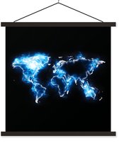 Affiche scolaire - Wereldkaart - Zwart - Blauw - 40x40 cm - Lattes noires