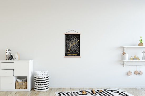 Porte-affiche avec affiche - Affiche scolaire - Carte - Middelburg - Or - Zwart - 40x60 cm - lattes vierges