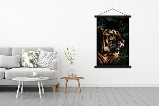 Porte-affiche avec affiche - Affiche scolaire - Tigre - Rugissement - Plantes - 120x180 cm - Lattes noires
