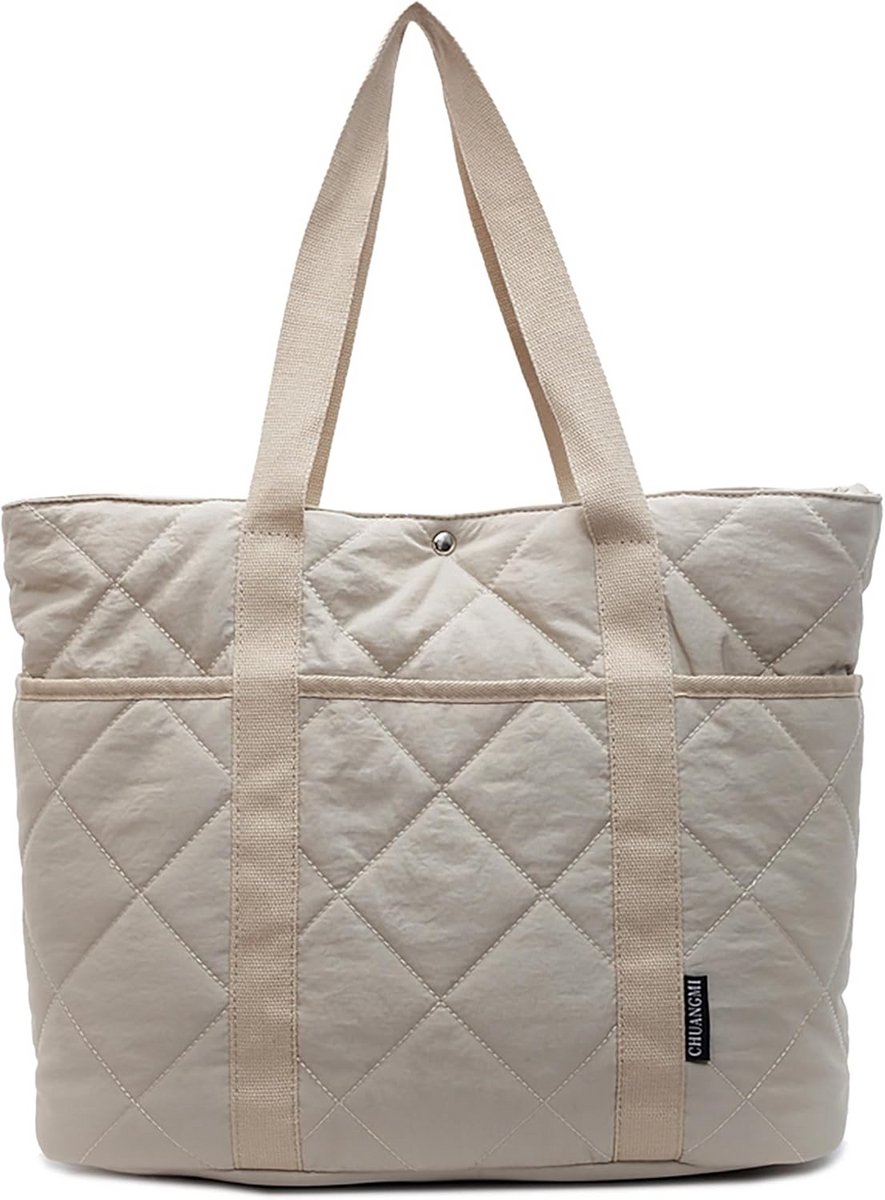 Grote Gevoerde Tote Bag voor Dames met Veel Vakken - Stijlvolle Quilted Schoudertas