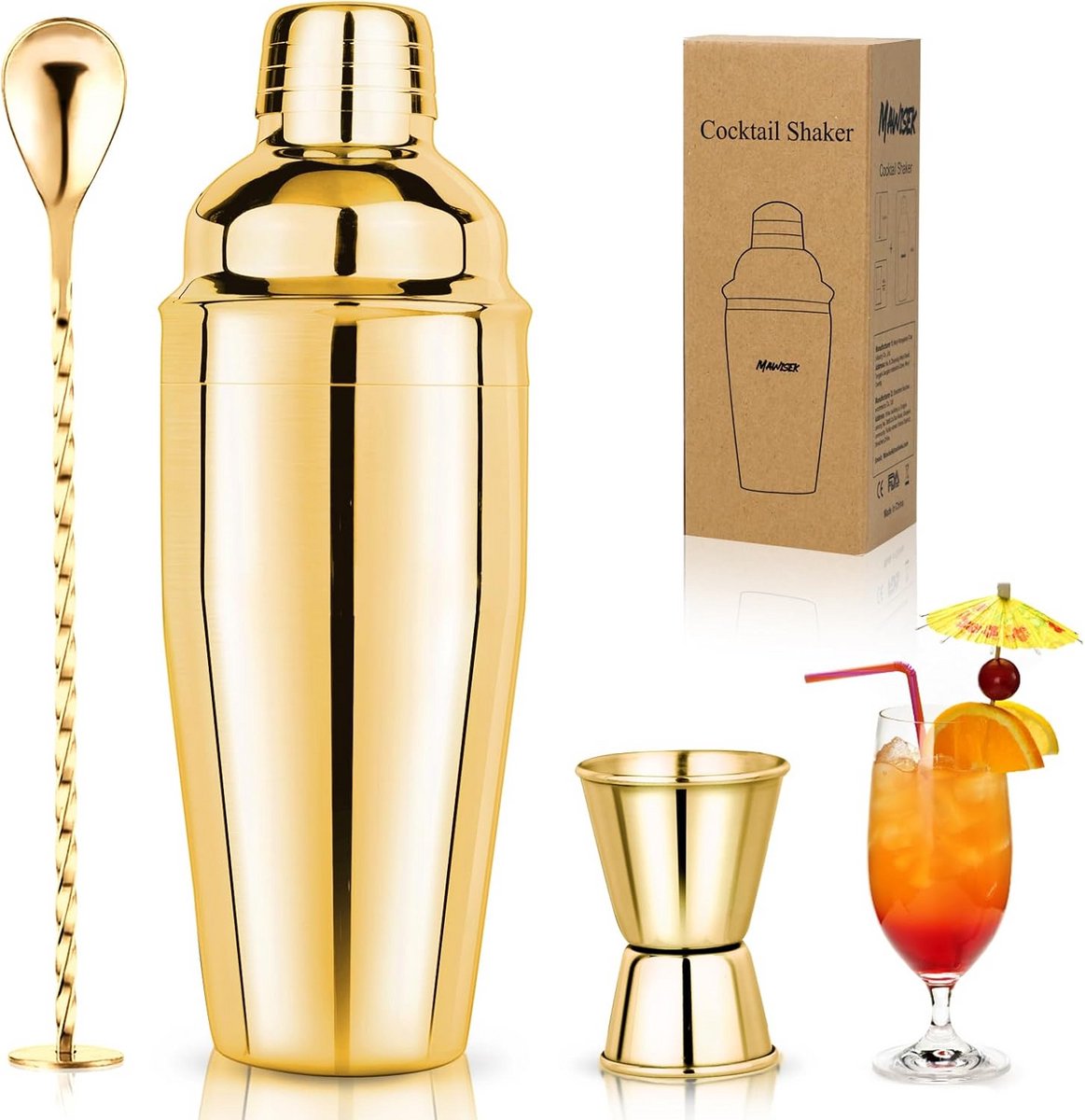 Professionele Cocktail Shaker Set RVS 750ml - Inclusief Maatbeker en Menglepel voor Martini & Mixdranken