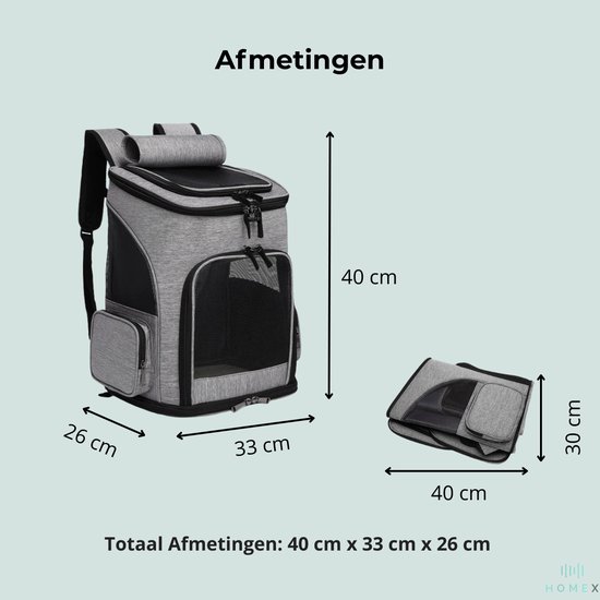 HomeX - Sac à dos pour chien - Sac pour Chiens - Sac de transport pour chien - Chats - Sac de voyage pour chat - Jusqu'à 8 kg - Grijs