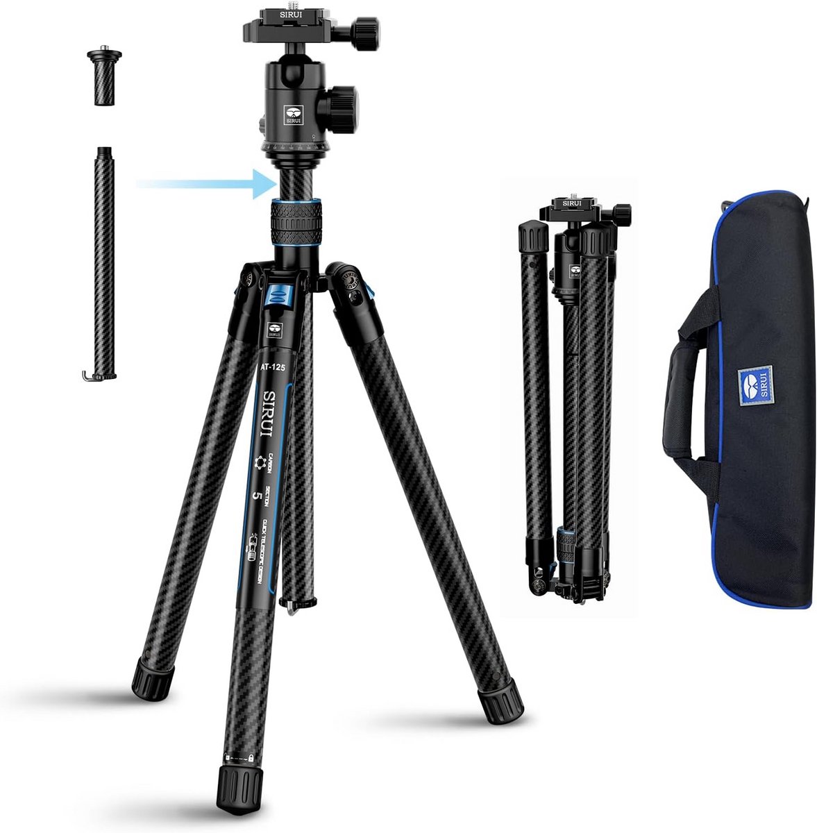 Lichtgewicht Carbon Reisstatief 152cm met 360° Balhoofd, Compact Camera Statief Inklapbaar