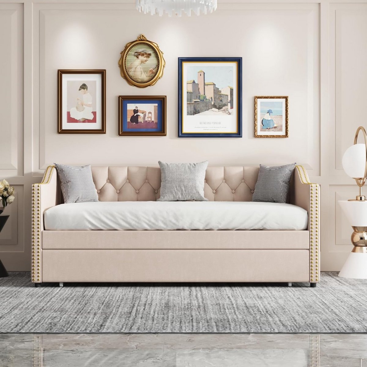 Uitschuifbaar Slaapbank voor Twee Personen, 90 x 200 cm, Linnen Stof