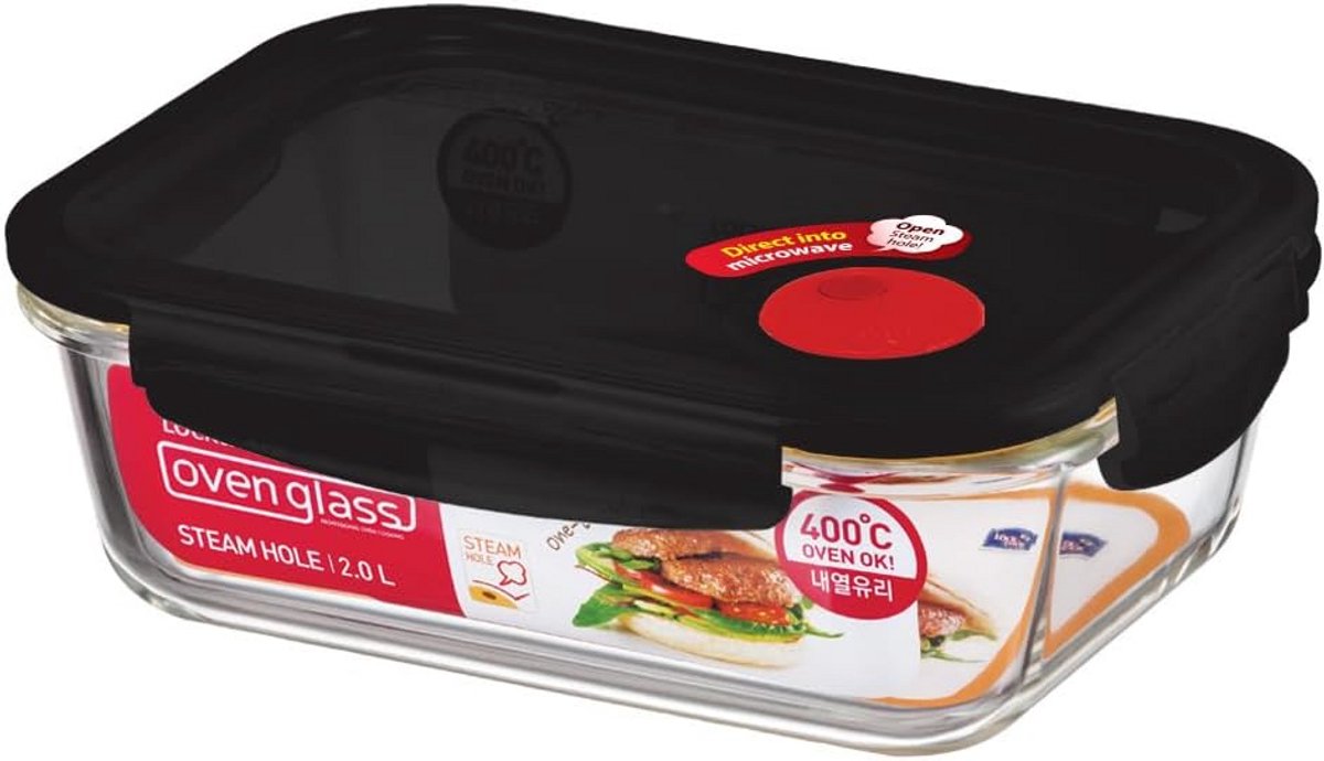 Glazen Vershouddoos met Deksel Hoekig 2 Liter - Magnetron, Oven en Vriezerbestendig