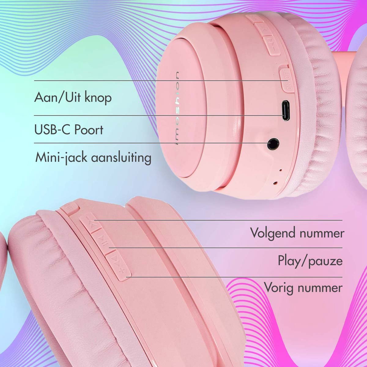 imoshion Kinder Koptelefoon Bluetooth Draadloos Lichtroze - afbeelding 2