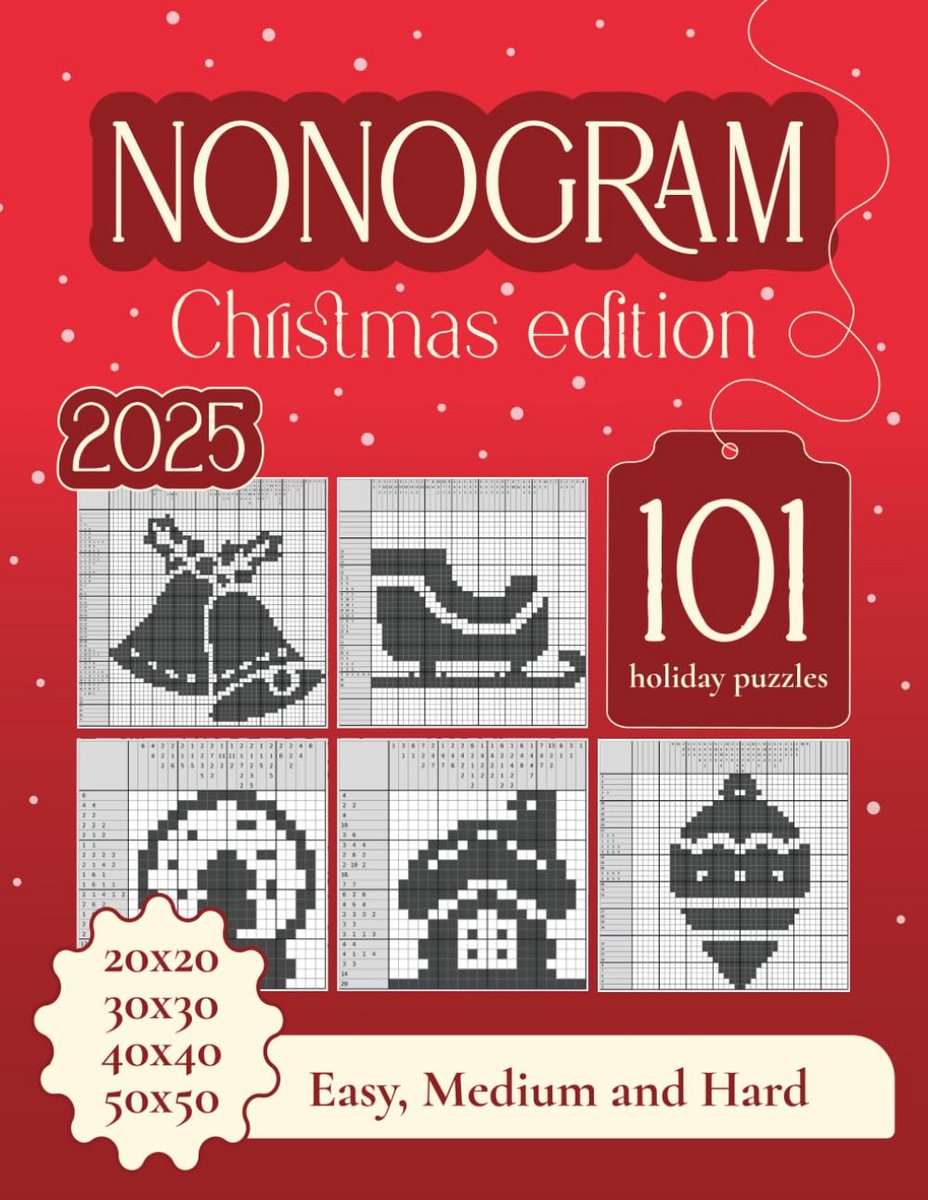 Kerst Nonogram Puzzelboek met 101 Moeilijkheidsgraden en Diverse Formaten
