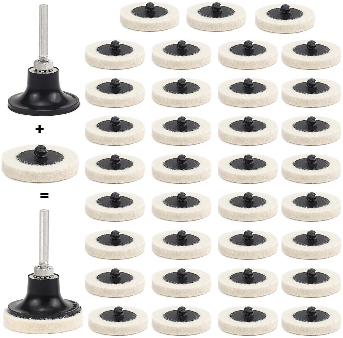 Ronte - Polijstwieltjes Set van 35 stuks voor Reiniging en Polijstwerkzaamheden met Vilt en Wol - Diameter 50 mm