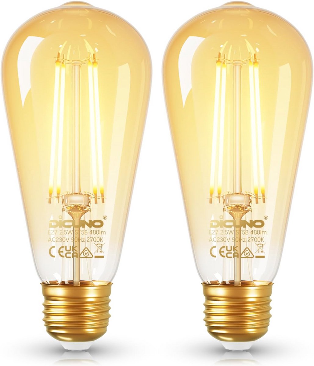 LED E27 Lamp 2,5W Pack van 2 - 480 Lumen - 2700K - 360° Licht - Vervangt 40W Halogeen