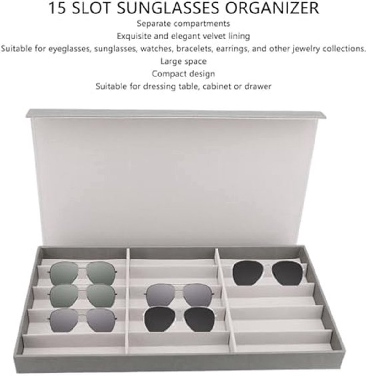 Zonnebril Organizer Case 15 Slots - Ruimte voor Brillen en Sieraden - Velvet Afwerking