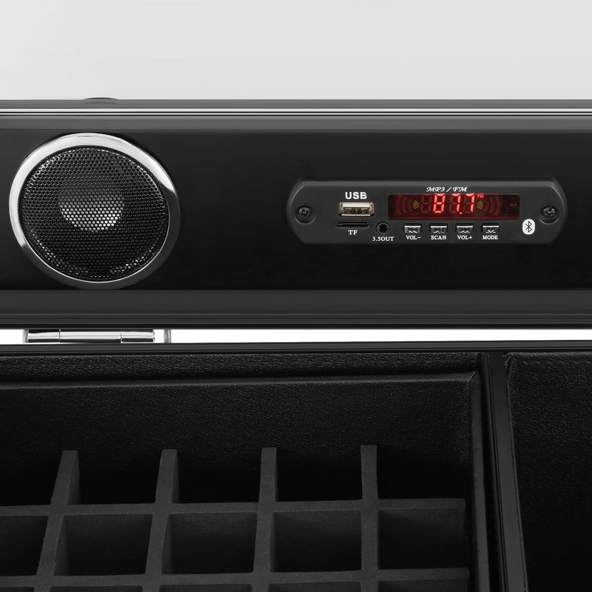 4-in-1 aluminium make-upkoffer met wielen, spiegels en bluetooth-luidsprekers, 360° draaibaar, afsluitbaar, beauty-case met vakken en lade