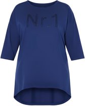 Angel of Style - Dames - Longshirt oversized "No. 1"-motief van siersteentjes - Donkerblauw - Maat 54+