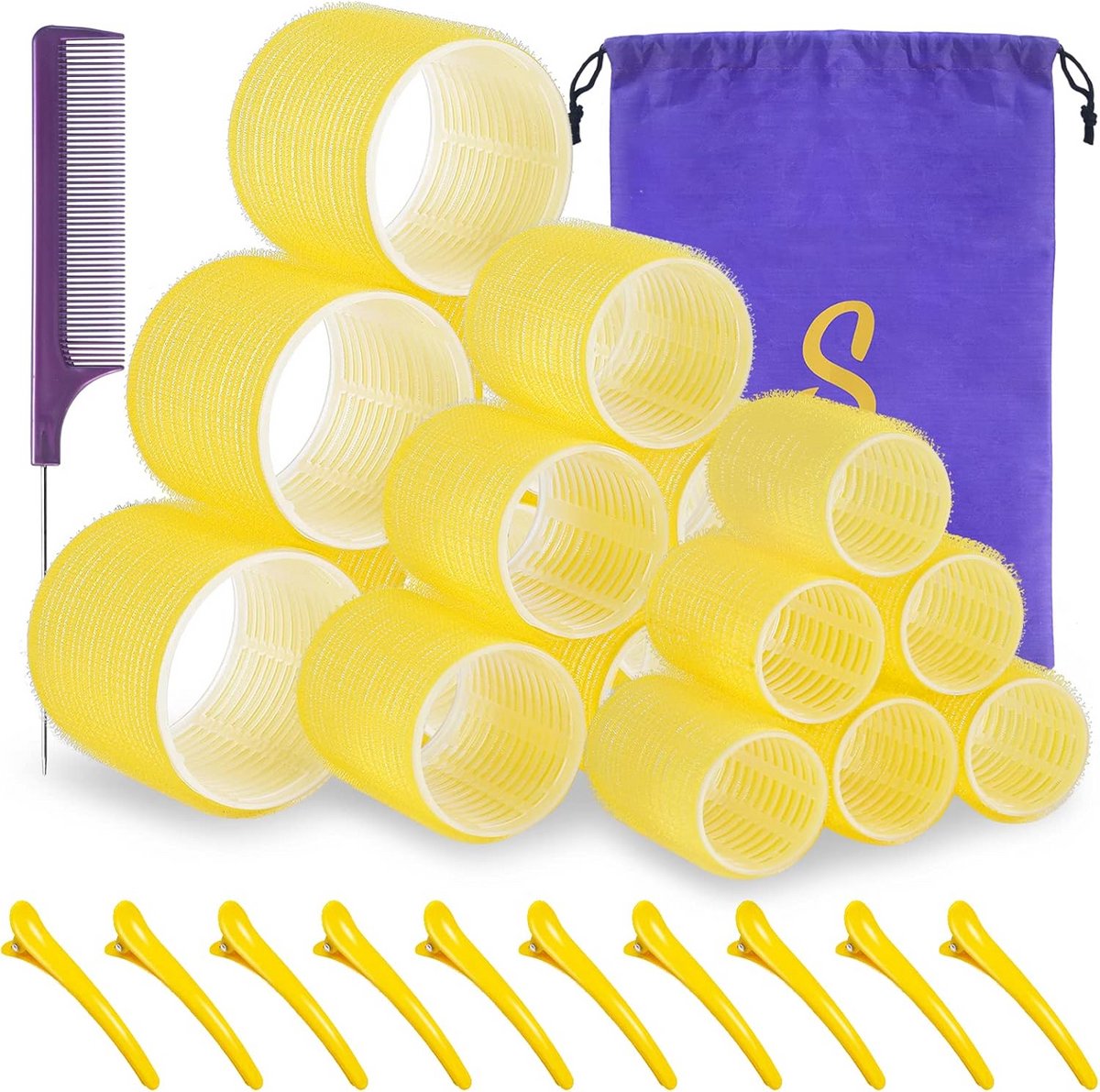 Zelfklevende Haarrollers Set (18 Stuks) met Clips en Kam voor Volume en Krullen