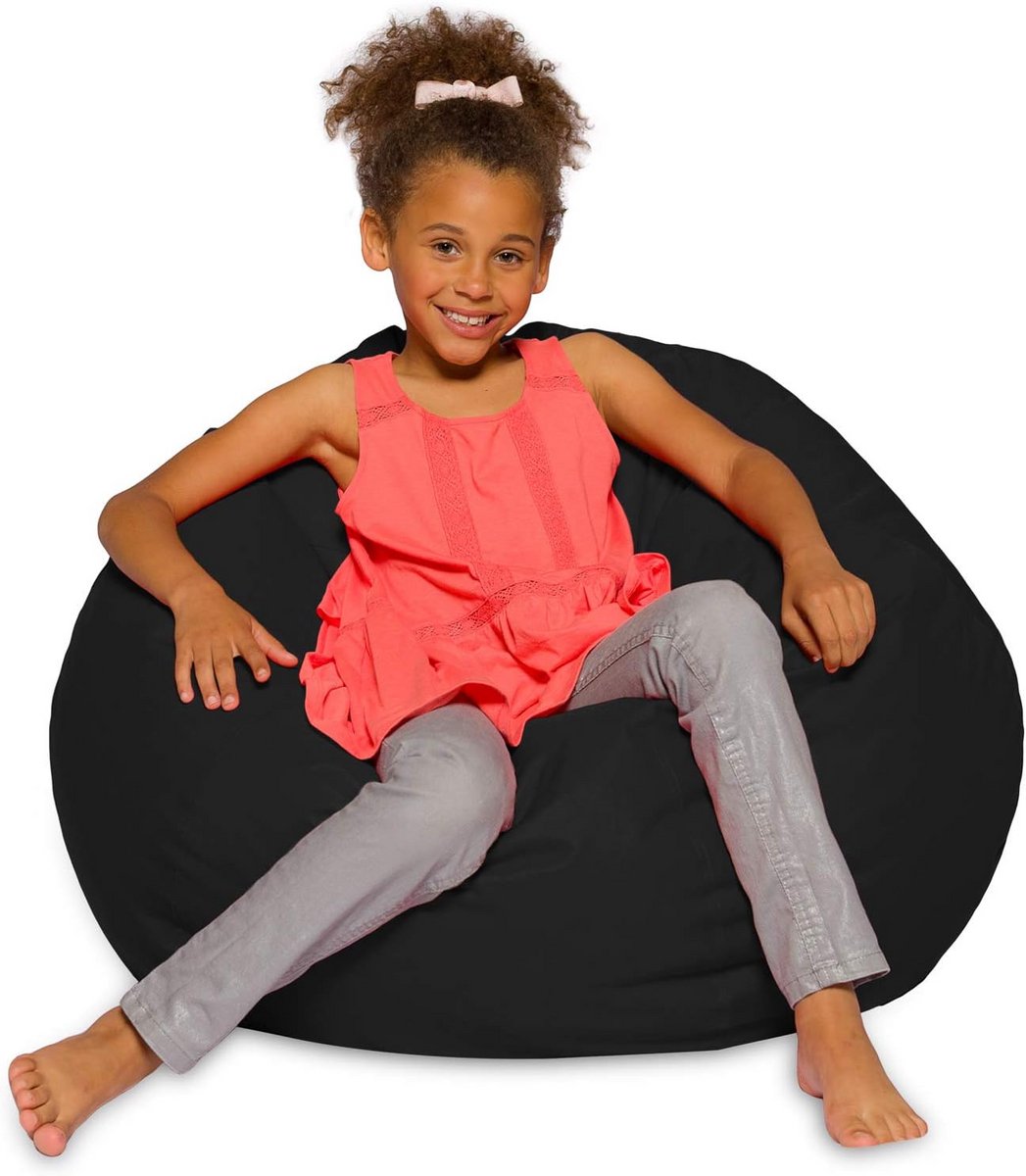 Zitzak L 96,5 cm zwart - afneembare machinewasbare hoes - hoogwaardige piepschuimkorrels - comfortabele designzak voor kinderen volwassenen - vloerstoel voor woonkamer slaapkamer kantoor
