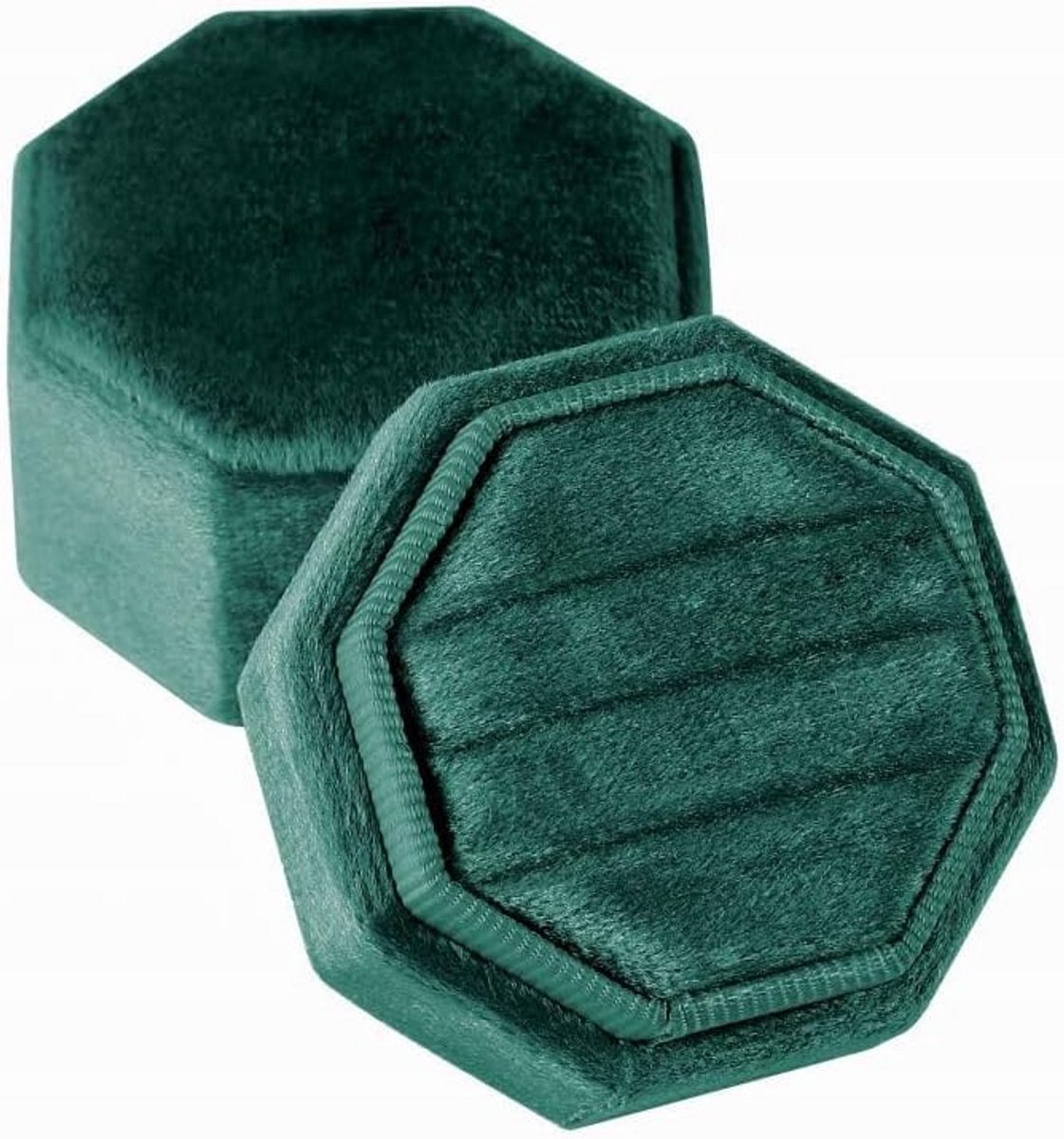 Fluwelen ringdoos achthoekig, 3 sleuven, luxe sieraden doos voor aanzoek en bruiloft