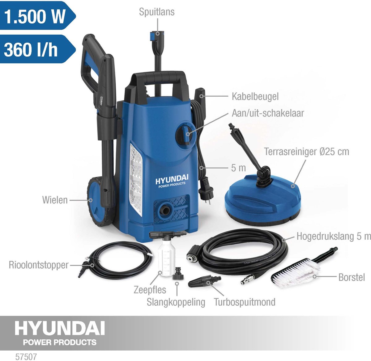 Nettoyeur haute pression Hyundai 1500W (120bar) - Nettoyeur haute pression  - Incl.... | bol.com