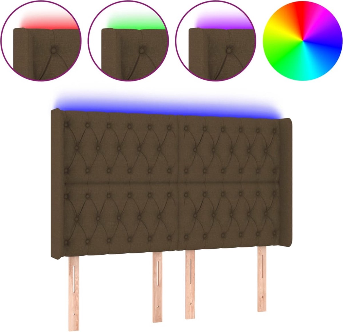 vidaXL - Hoofdbord - LED - 147x16x118/128 - cm - stof - donkerbruin