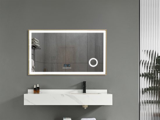 Miroir Salle de Bain LED Mawialux - 120cm - Rectangle - Bord doré mat -  Miroir de... | bol.com