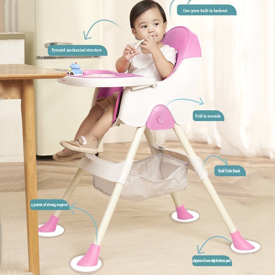 K IKIDO Kinderstoel - Tray Voedstoel Peuter - Eetkamerstoel 3 in 1 Verstelbaar - Kinderzetel - Inklapbare Eetstoel - met opbergmand - Opvouwbaar Kinderzitje - Afneembare plaat- Baby kinderstoel - MAX40kg van K IKIDO — afbeelding 2