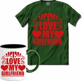 I Love My Girlfriend | Valentijn - Valentijnsdag - Cadeau - Kado - T-Shirt met mok - Unisex - Bottle Groen - Maat 3XL