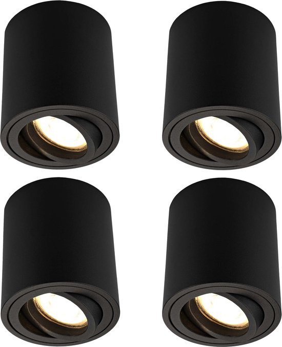 Ledvion Set van 4 LED Opbouwspots, Dimbare LED Lamp, Plafondlamp, Binnen Lamp, Zwarte Lamp, Ronde Lamp, Verlichting, 5W, 2700K, IP20, Incl. GU10 Lamp