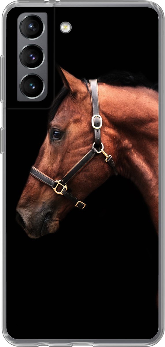 Telefoonhoesje Geschikt voor Samsung Galaxy S21 hoesje - Paard - Licht - Halster - Siliconen Telefoonhoesje Telefoonhoesje
