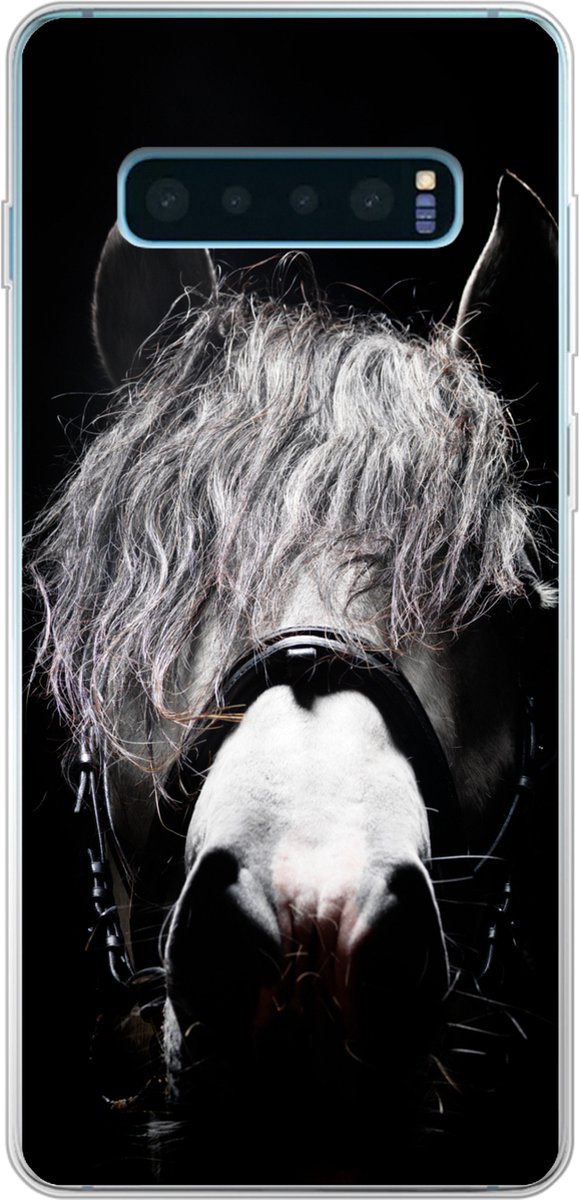 Telefoonhoesje Geschikt voor Samsung Galaxy S10 Plus hoesje - Paard - Portret - Zwart - Wit - Siliconen Telefoonhoesje Telefoonhoesje