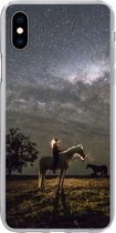 Geschikt voor iPhone Xs Max hoesje - Paard - Vrouw - Sterrenhemel - Siliconen Telefoonhoesje