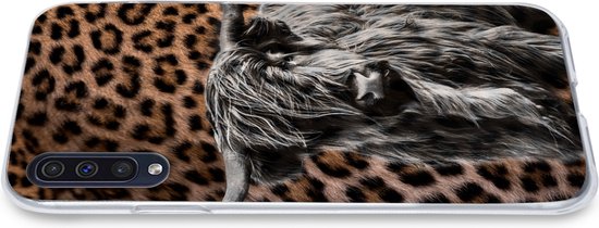 Coque Samsung Galaxy A50 - Scottish Highlander - Imprimé Panthère - Zwart - Wit - Siliconen
