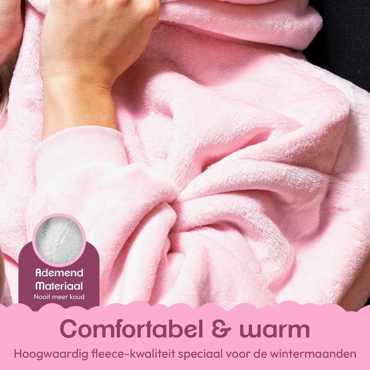 Hoodie deken - Deken met Mouwen - Blanket - Fleece - Plaid - Roze — cadeau in Wonen & Interieur - foto 3