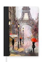 Notitieboek - Schrijfboek - Schilderij - Parijs - Eiffeltoren - Paraplu - Olieverf - Notitieboekje klein - A5 formaat - Schrijfblok