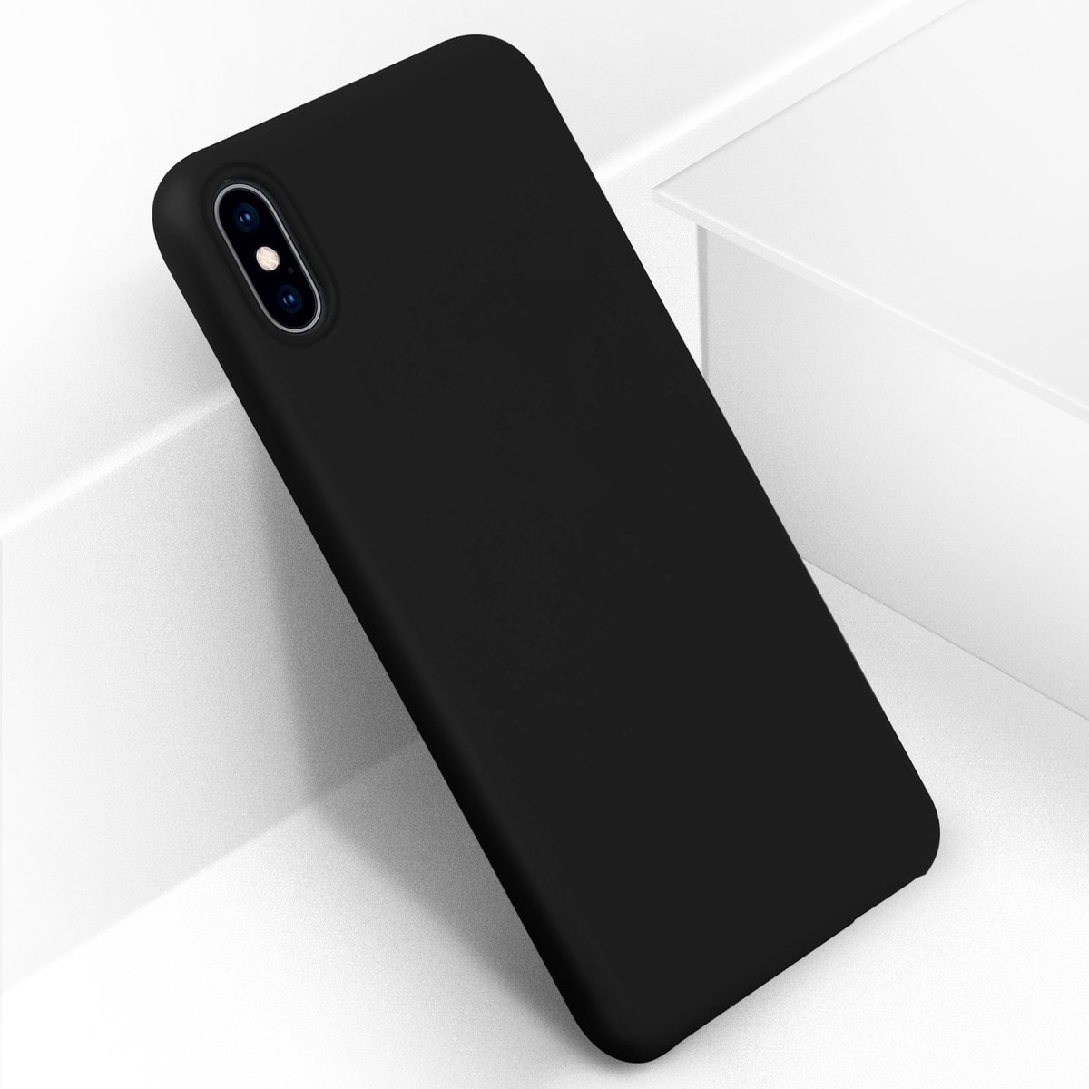 Avizar Hoesje Geschikt voor iPhone XS Max Siliconen Semi-rigide Mat Soft Touch, Zwart