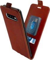 Geschikt voor Samsung Galaxy S10 Vertical Flip Case met Kaarthouder Paardenleer Effect bruin