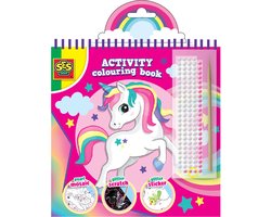 foto van SES Creative - Doe kleurboek glitter 3 in 1 - glitter scratch, diamond painting en kleurplaten - met glitters stickers en houten scratch pen – kleurboek voor kinderen