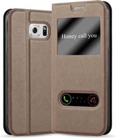 Cadorabo Hoesje geschikt voor Samsung Galaxy NOTE 5 in STEEN BRUIN - Beschermhoes met magnetische sluiting, standfunctie en 2 kijkvensters Book Case Cover Etui
