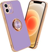 Cadorabo Hoesje geschikt voor Apple iPhone 12 MINI in Glossy Licht Paars - Goud met ring - Beschermhoes van flexibel TPU-silicone Case Cover met camerabescherming en magnetische autohouder