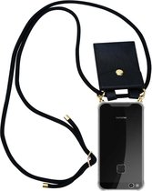 Cadorabo Hoesje geschikt voor Huawei P10 LITE in ZWART - Silicone Mobiele telefoon ketting beschermhoes met gouden ringen, koordriem en afneembare etui