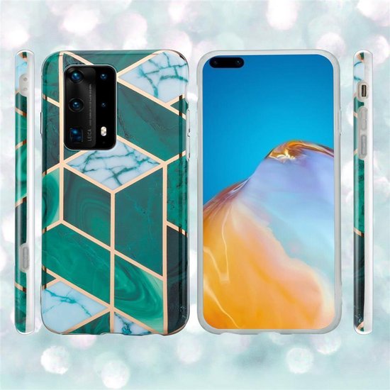 Cadorabo Hoesje geschikt voor Huawei P40 in Donkergroen Wit Goud Marmer No. 6 - Beschermhoes gemaakt van TPU siliconen Case Cover met mozaïek motief