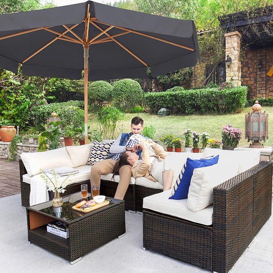 Outsunny zwengel parasol, tuinparasol, halfrond metaal, crèmewit zwart, ideaal voor buiten