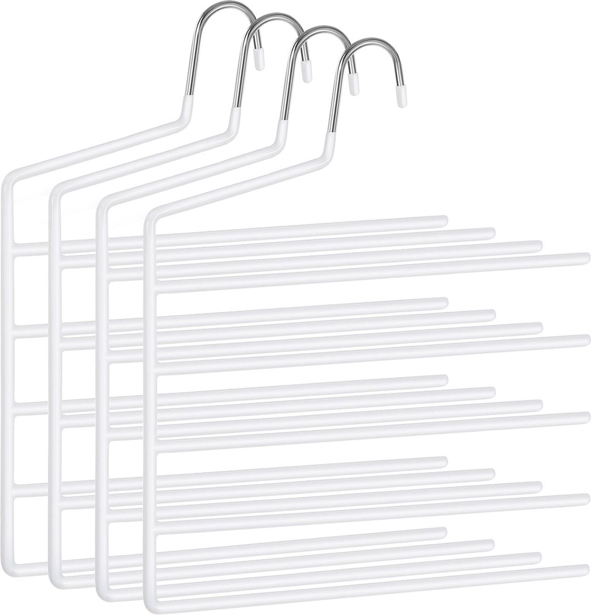 Broekhanger - Kledinghangers - Hangers - Ruimtebesparend - Set van 4 - Meerdere hangers - Open uiteinde - Antislip - Wit