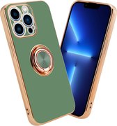 Cadorabo Hoesje voor Apple iPhone 13 PRO in Glossy Licht Groen - Goud met ring - Beschermhoes van flexibel TPU-silicone Case Cover met camerabescherming en magnetische autohouder