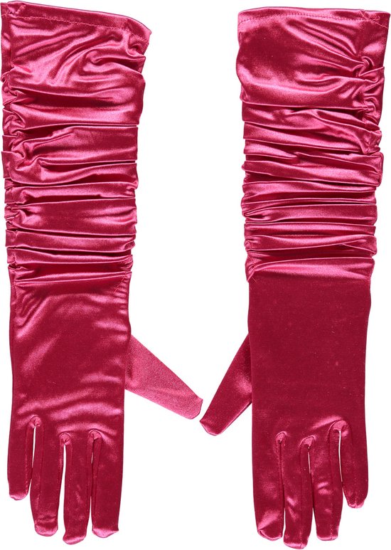 Gants Satin froissé - Fuchsia - Taille Unique - Gants Dentelle - Gants de Mariée - Gants Longs - Apollo - Carnaval