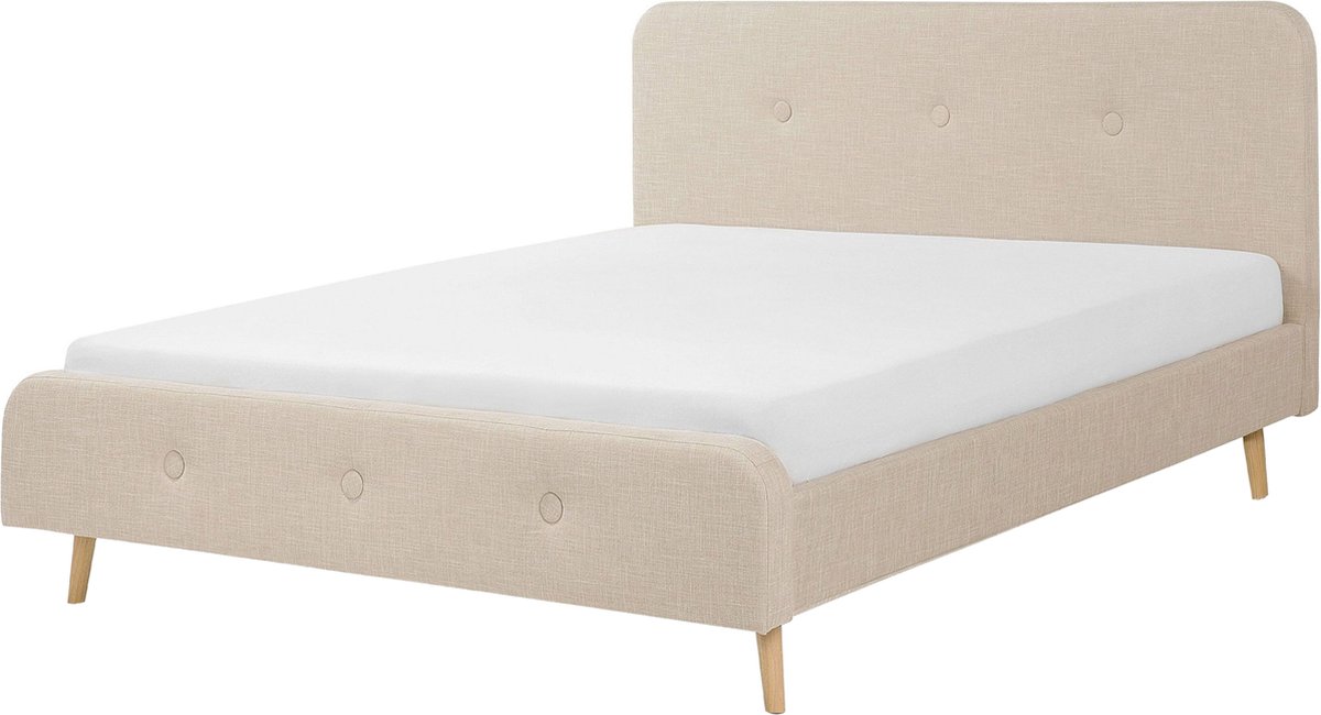 Beliani RENNES - Tweepersoonsbed - Lichtbeige - 160 x 200 cm - Polyester