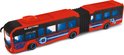 Rode dubbele bus met blauwe ramen en elektrische stadslijn-tekst.