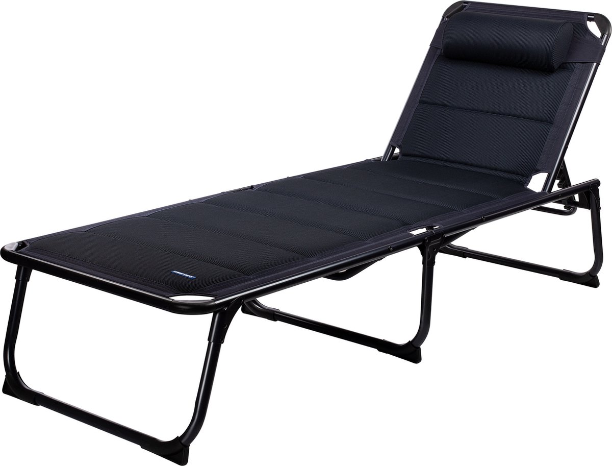 Campart Ligbed BE-0655 - Stretcher opvouwbaar en verstelbaar - Relaxstoel voor tuin en camping - Gepolsterd - Afneembaar hoofdkussen - Loungestoel - Donkerblauw - Campart